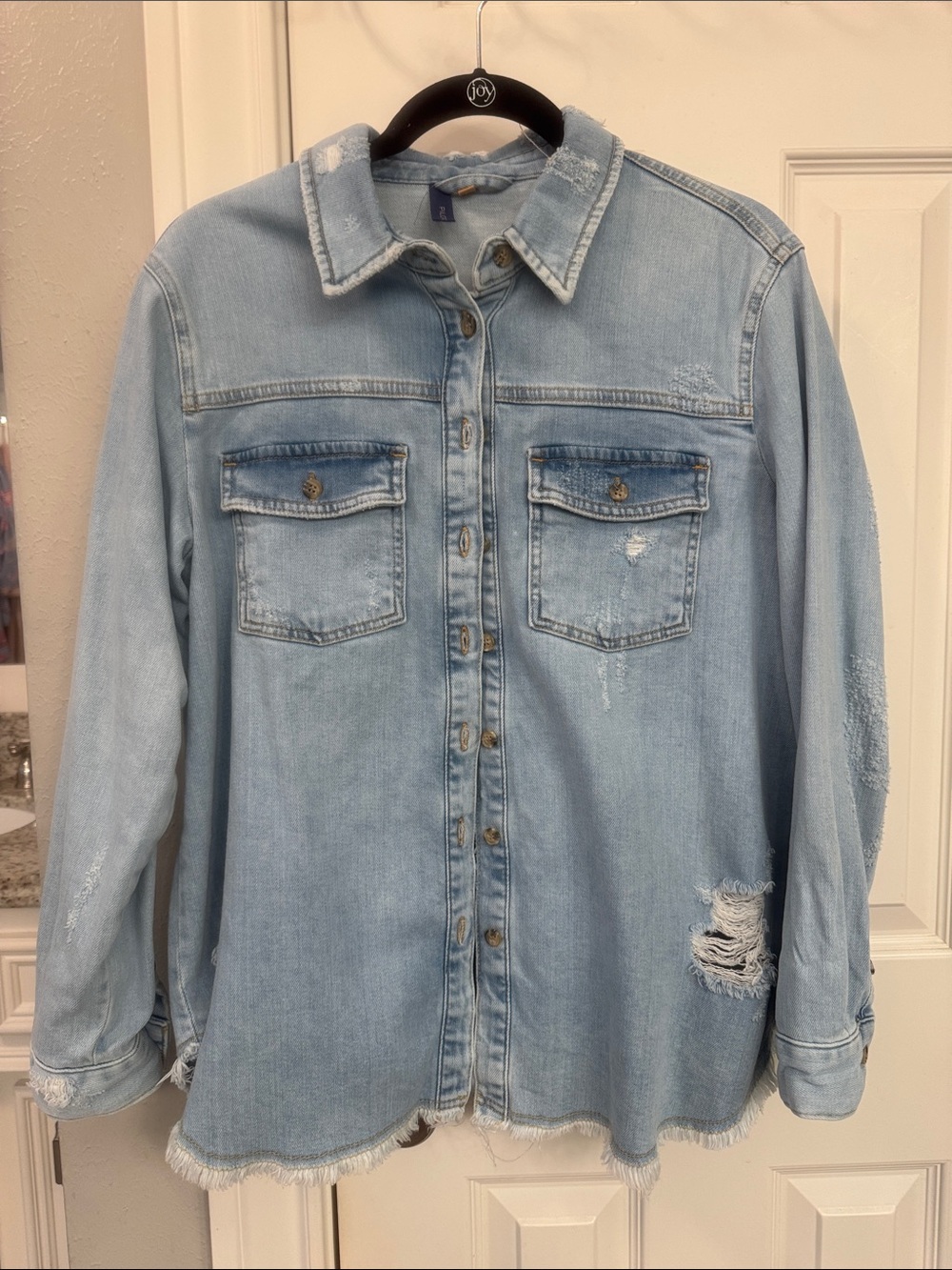 Pilcro Light Wash Distressed Denim Shacket